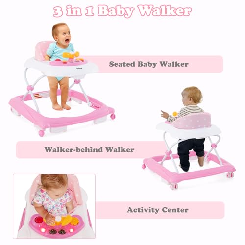 INFANS Foldable Baby Walker for Boys and Girls (Heart) - 3 in 1 Toddler Walker Leaning-Seated Walk-Behind with Removable