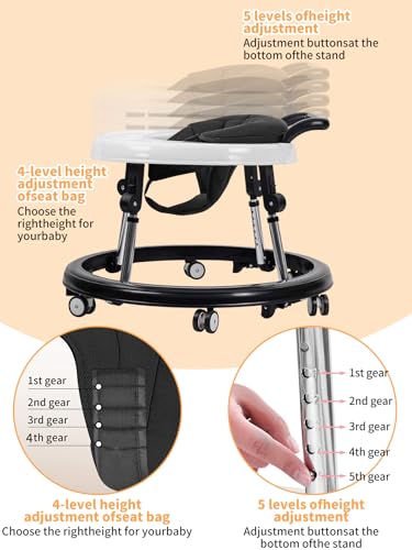 Adjustable Height & Foldable Baby Walker with Mute Wheels & Anti-Rollover Featured, Perfect for Boys & Girls 6-18 Month
