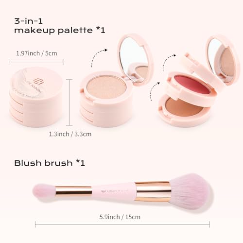 Color Nymph 3 Colors Contour Blush Highlighter Makeup Palette | Stacked Design & Long-Lasting Multi-Colored Shimmer & Ma