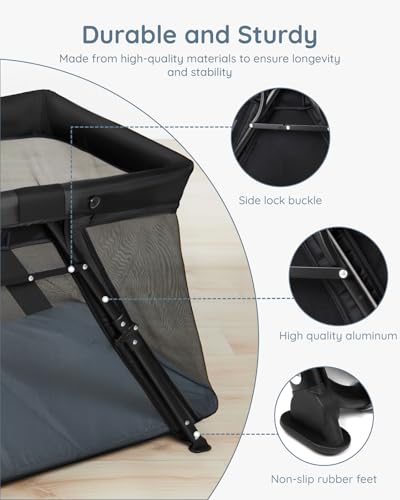 Lightweight 2-in-1 Travel Crib for Babies & Toddlers: Portable, Foldable Play Yard with Thick Mattress for Travel and O