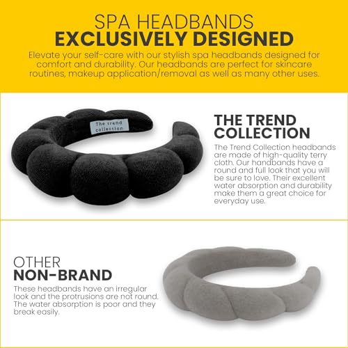 Spa Headband with Wristbands for Face Washing - 3pc Set for Makeup and Skincare - Puffy Hairband for Women, Teens, and