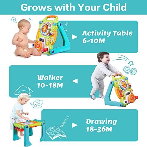 iPlay iLearn 3 in 1 Baby Walker Sit to Stand Toys - Toddlers Learning Activity Center, Kids Musical Fun Table, Lights an