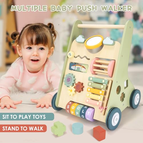 Wooden Baby Push Walker with Wheels for 6-12 Months Old Boys & Girls
| Montessori Push Walker for Babies 1 Year Old wit