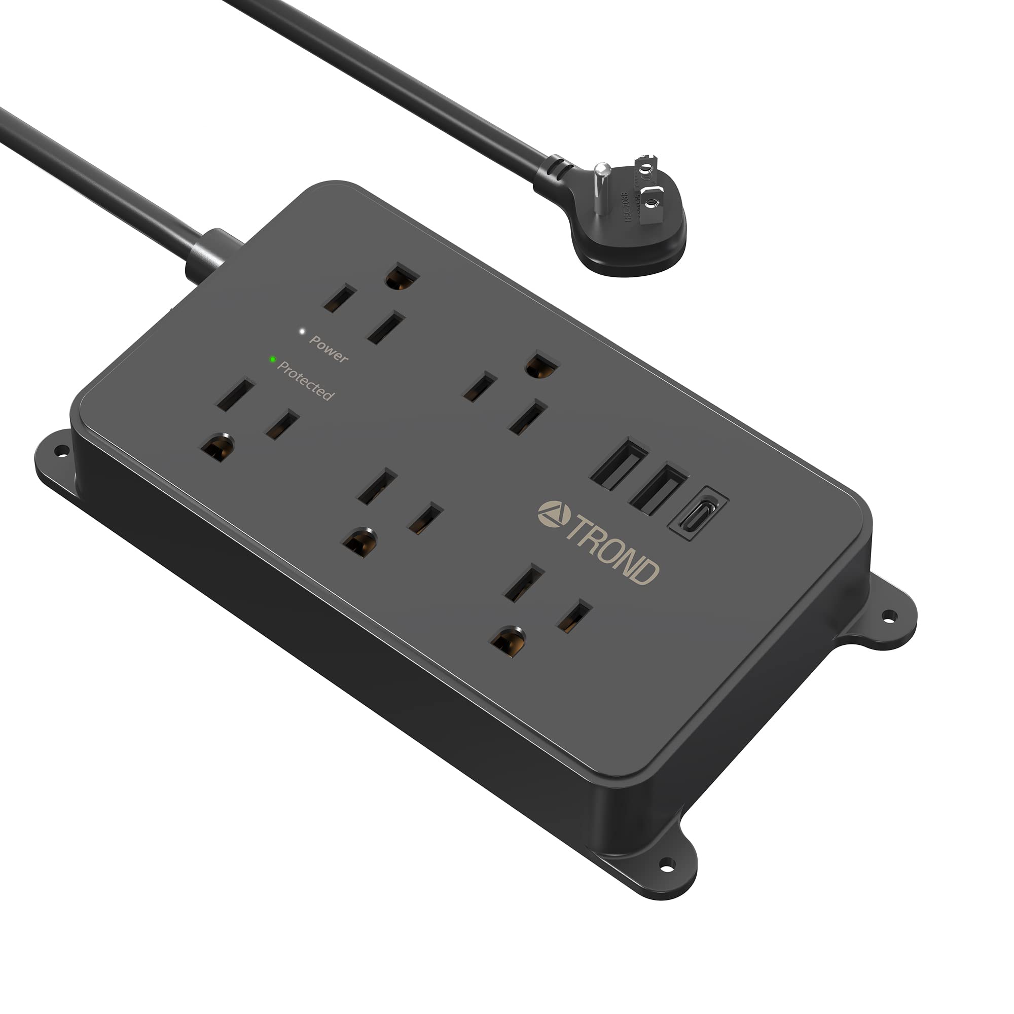 TROND Power Strip Surge Protector for Office and Kitchen, 5 Outlets 2 USB A 1 USB C, 1300J ETL Listed Black
