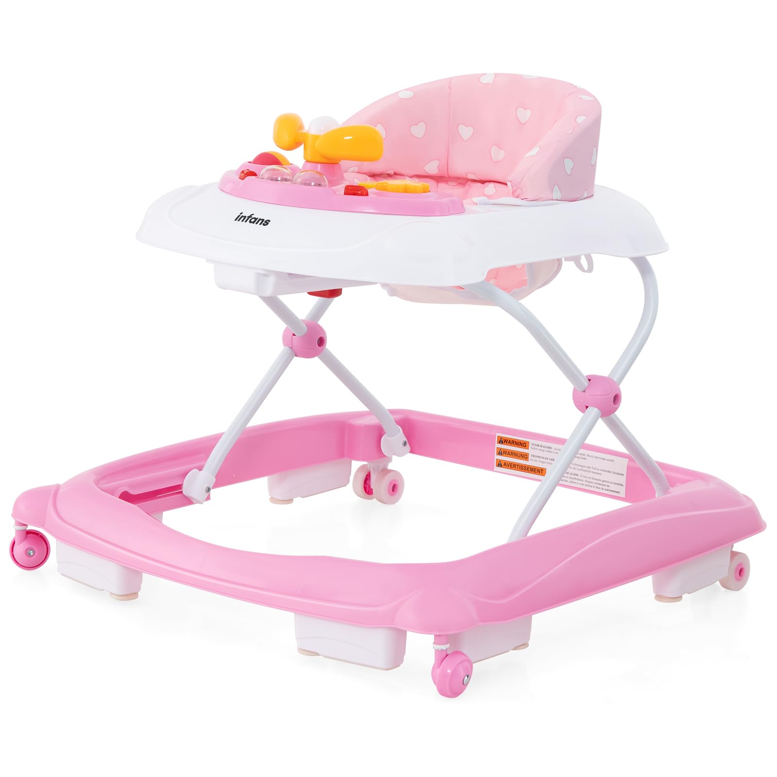 INFANS Foldable Baby Walker for Boys and Girls (Heart) - 3 in 1 Toddler Walker Leaning-Seated Walk-Behind with Removable