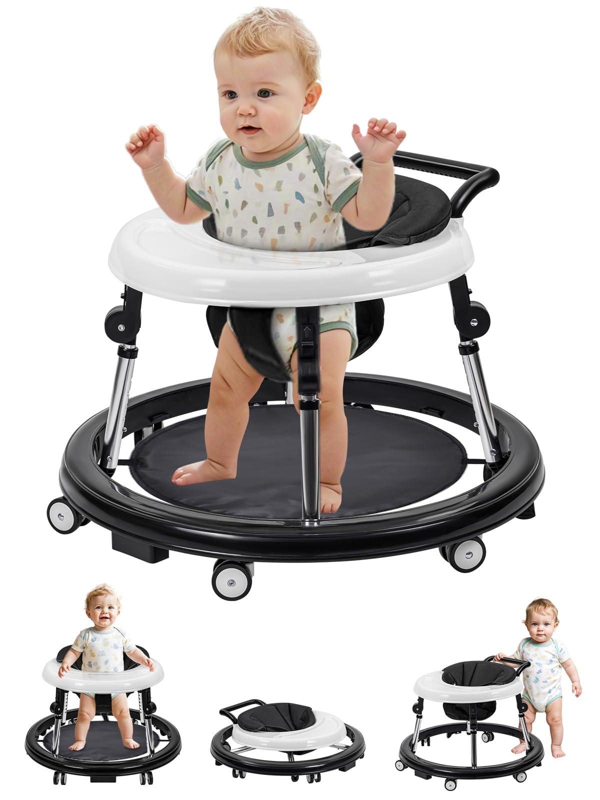 Adjustable Height & Foldable Baby Walker with Mute Wheels & Anti-Rollover Featured, Perfect for Boys & Girls 6-18 Month