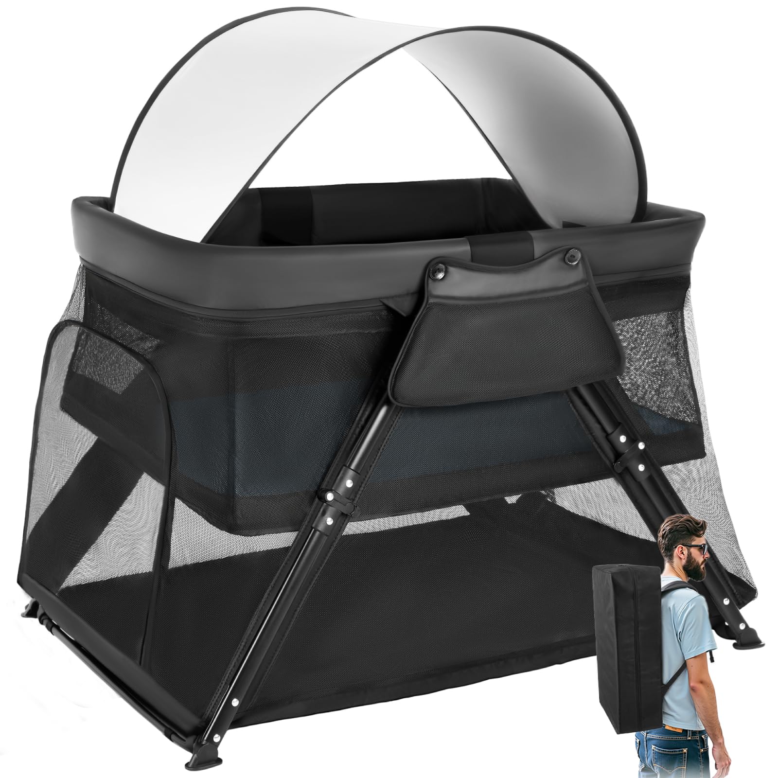 Lightweight 2-in-1 Travel Crib for Babies & Toddlers: Portable, Foldable Play Yard with Thick Mattress for Travel and O