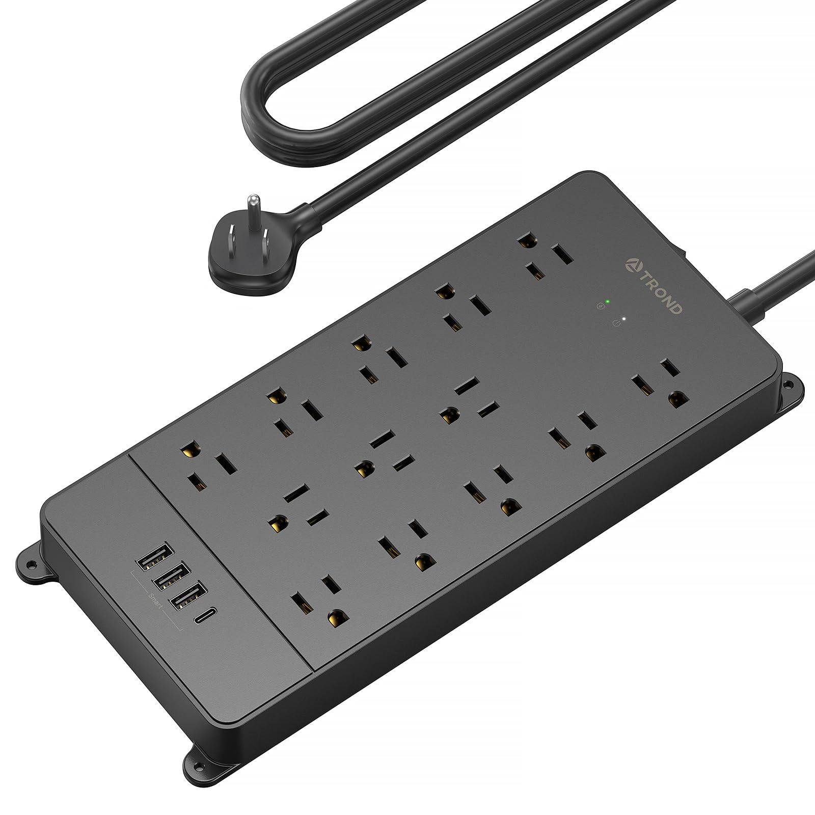 TROND Surge Protector Power Strip for Home, ETL Listed, 13 Outlets with USB C Ports, Heavy Duty 5ft Cord, Black