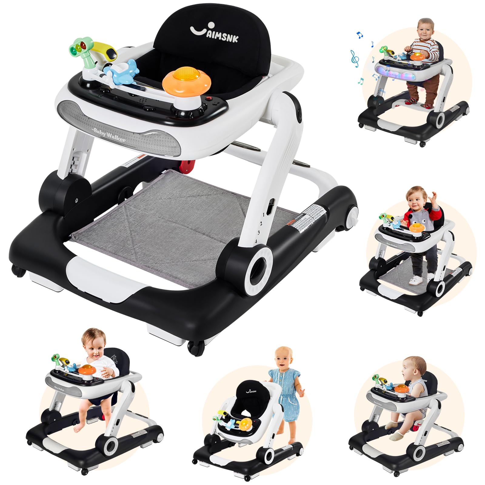 5 in 1 Baby Walker - Activity Baby Walker, Rocker & Bouncer for Ages 6-18 Months (Black)
5 in 1 Baby Walker with Detacha