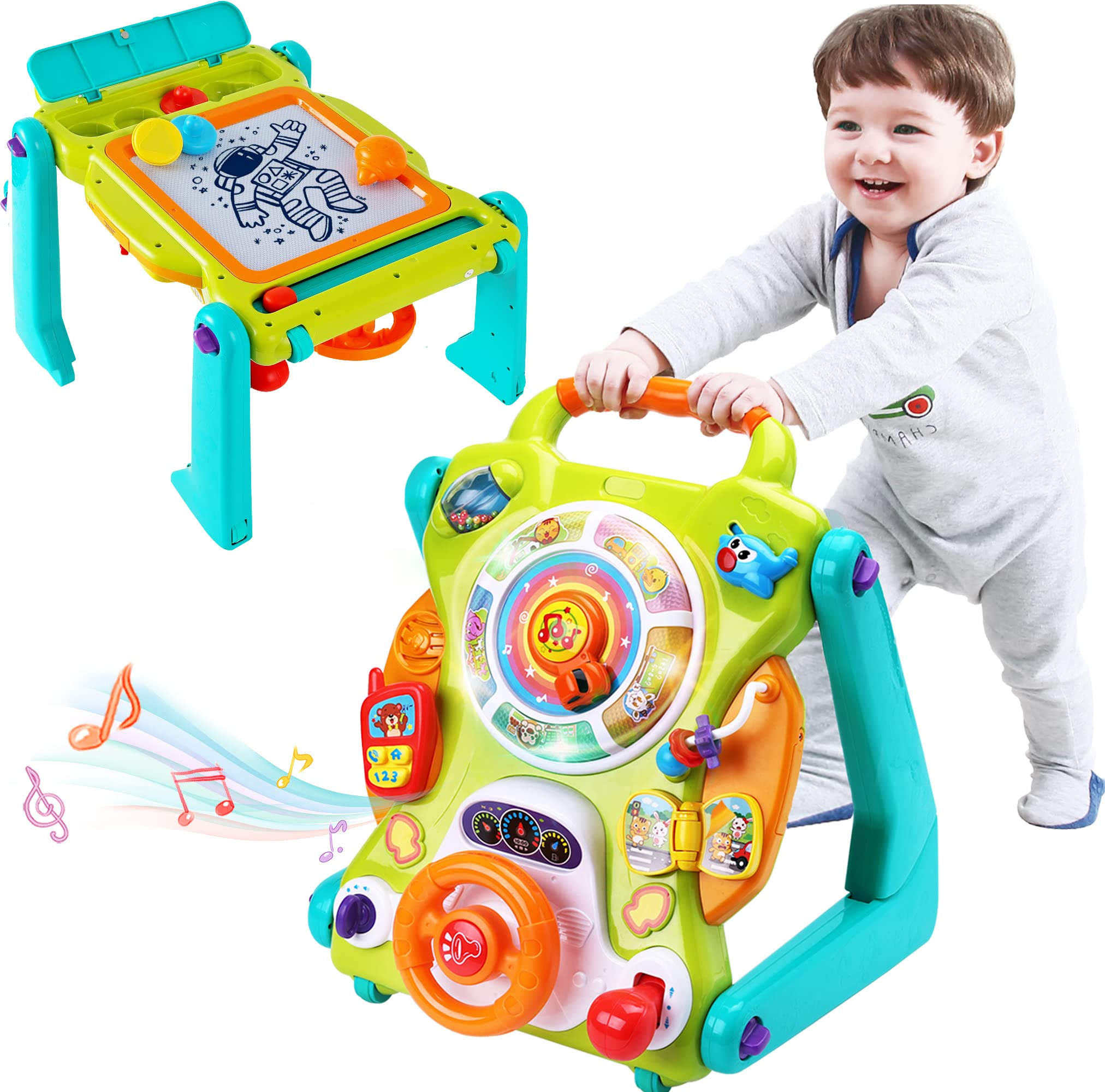 iPlay iLearn 3 in 1 Baby Walker Sit to Stand Toys - Toddlers Learning Activity Center, Kids Musical Fun Table, Lights an