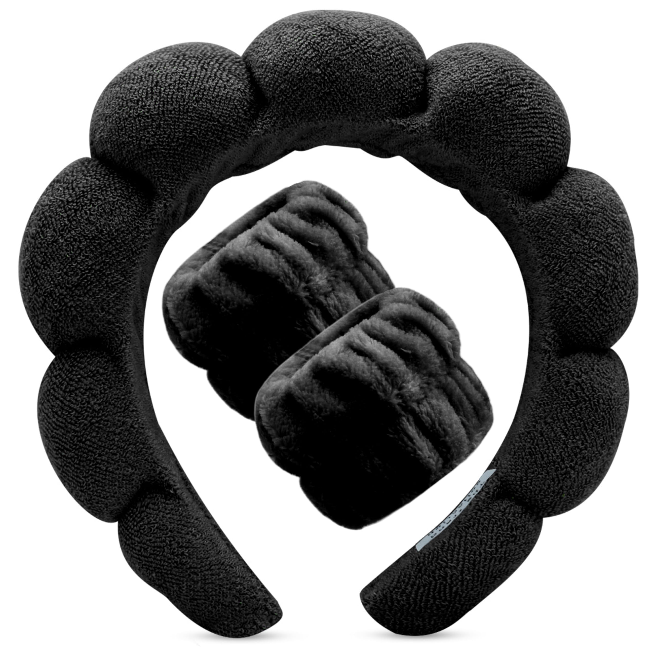 Spa Headband with Wristbands for Face Washing - 3pc Set for Makeup and Skincare - Puffy Hairband for Women, Teens, and